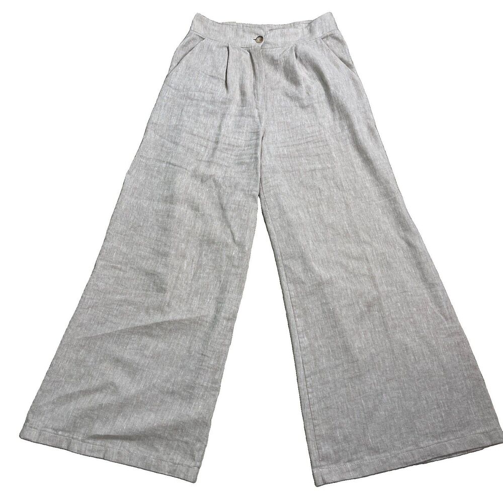 My KEY Women’s 4 27x27 Oatmeal Linen Wide Leg Pants Coastal Grandma Minimalist